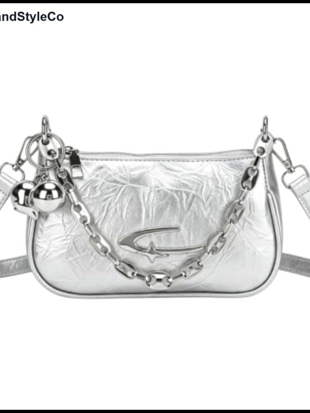 Y2K Goth Purse PU Leather Crescent Moon Shoulder Handbag Metal Charms Chain